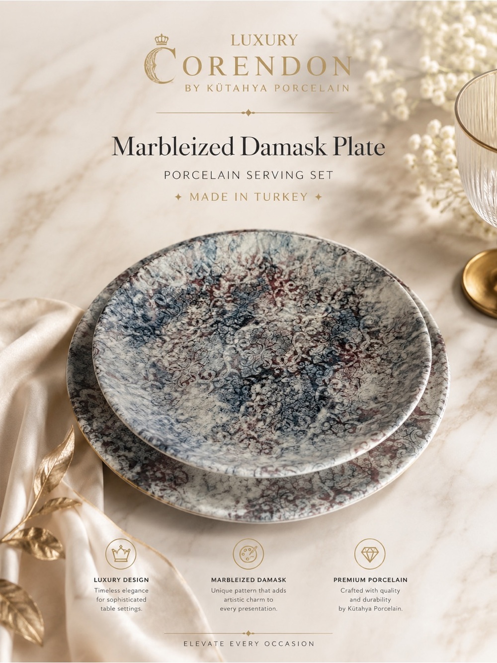 Luxury Corendon by Kutahya Porcelain Serving Set- Made in Turkey